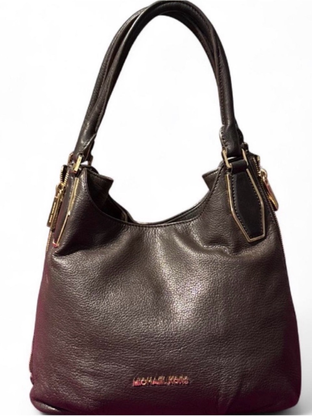Michael Kors Chocolate Brown Pebbled Leather Shoulder Bag with Gold Hardware